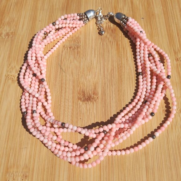Jay King DTR mine finds 925 Sterling silver Angel Skin Coral 8 strand necklace - Picture 8 of 9
